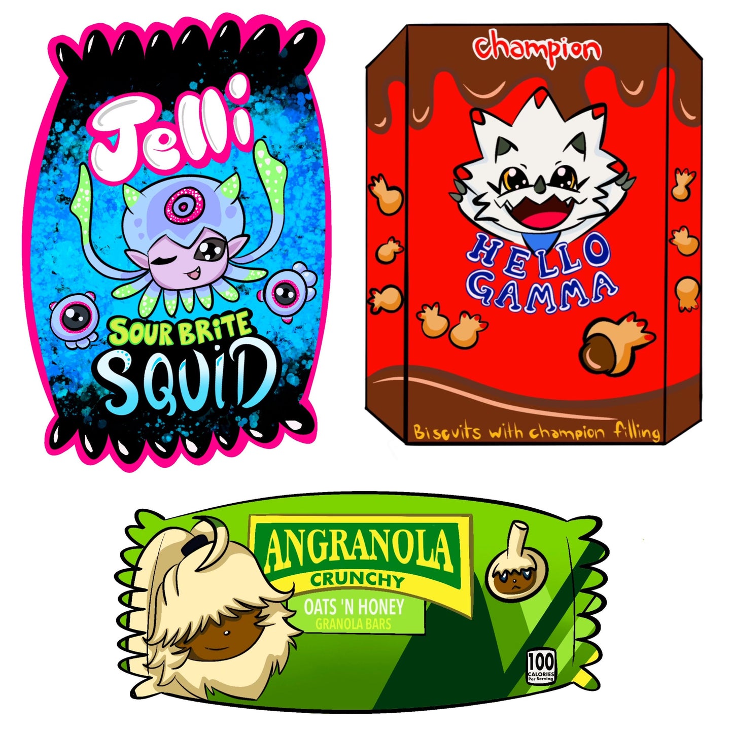 Digimon Ghost Game Snack Sticker Trio Jellymon Angoramon Gammamon